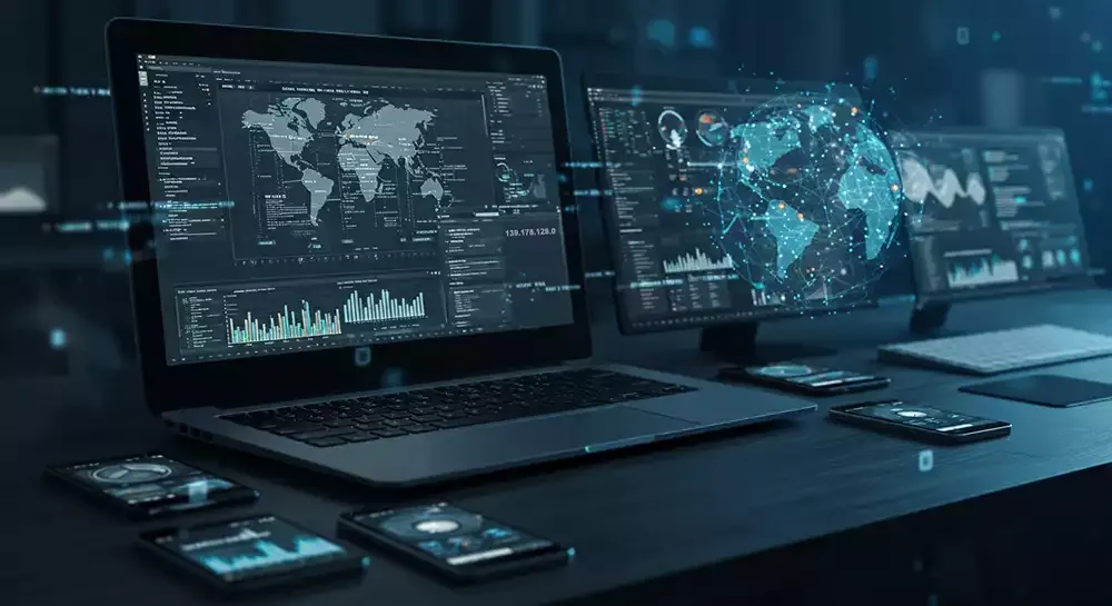 Visual representation of an IP address and digital connections